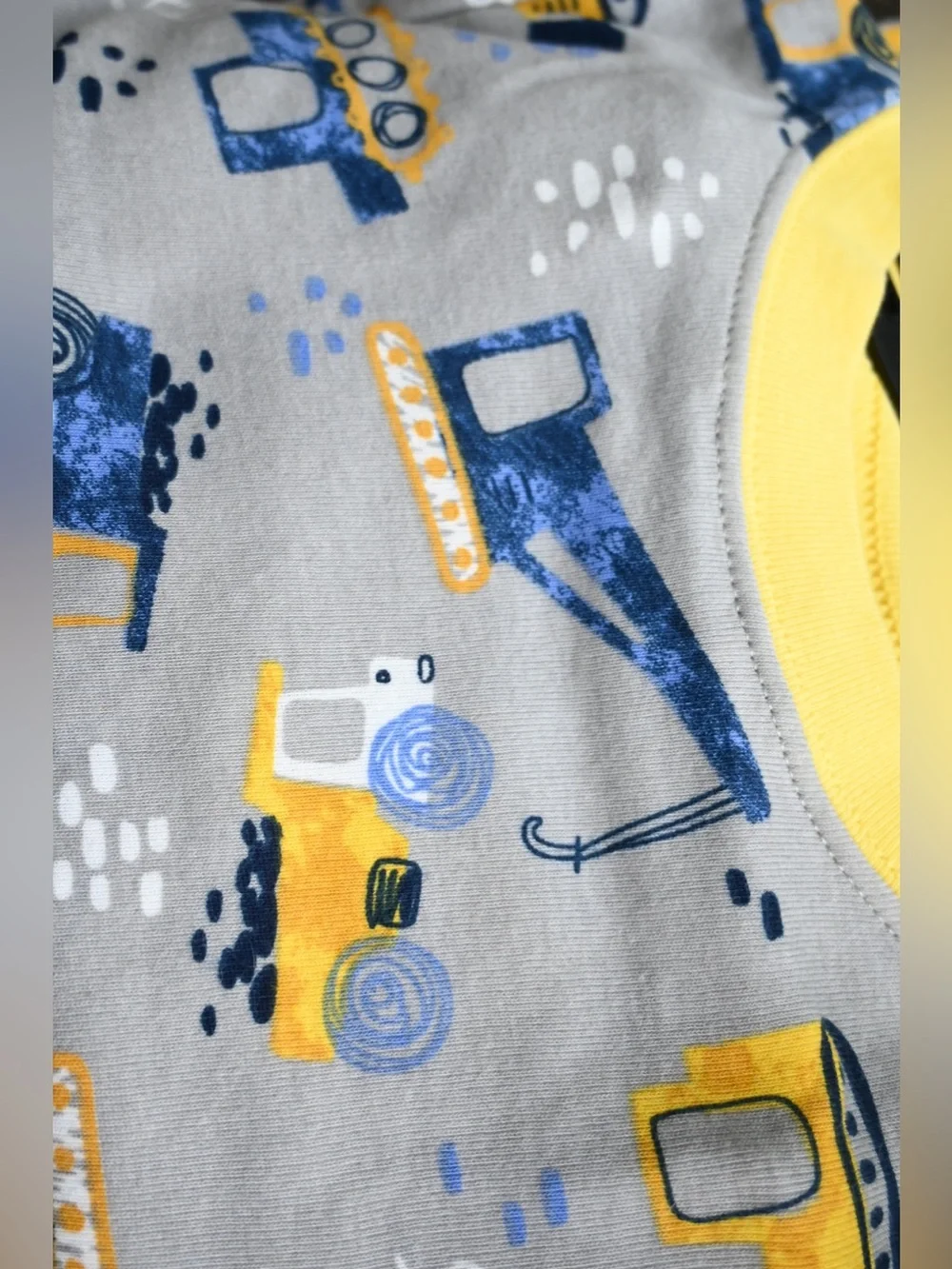 Wonder Nation Kids Grey Construction Print Pajama Set with Yellow & Blue Accents